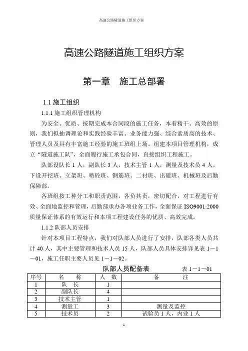 高速公路隧道施工组织方案