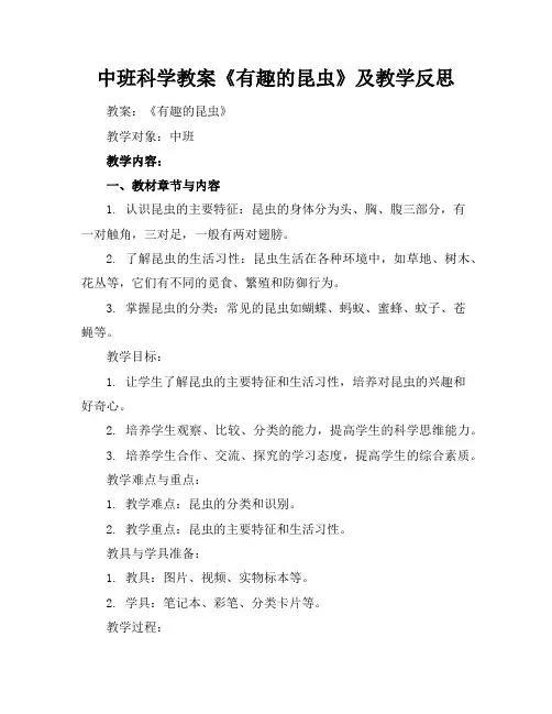中班科学教案《有趣的昆虫》及教学反思