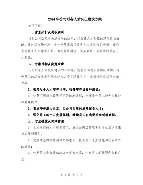 2024年公司后备人才队伍建设方案
