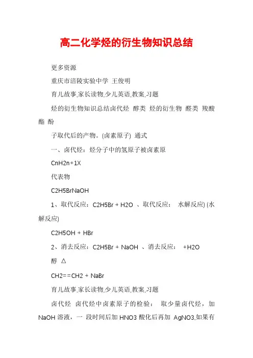 高二化学烃的衍生物知识总结