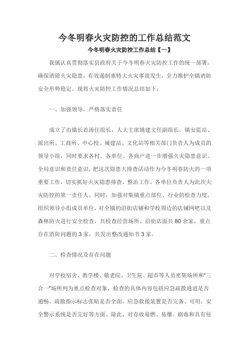 今冬明春火灾防控的工作总结范文三篇