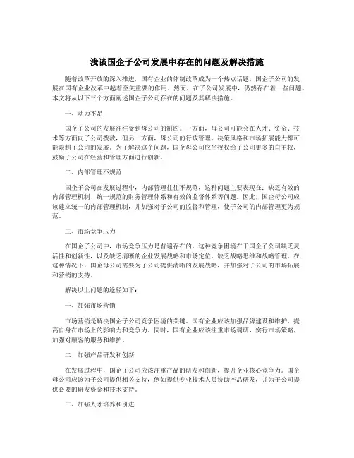 浅谈国企子公司发展中存在的问题及解决措施