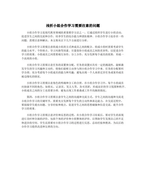 浅析小组合作学习需要注意的问题