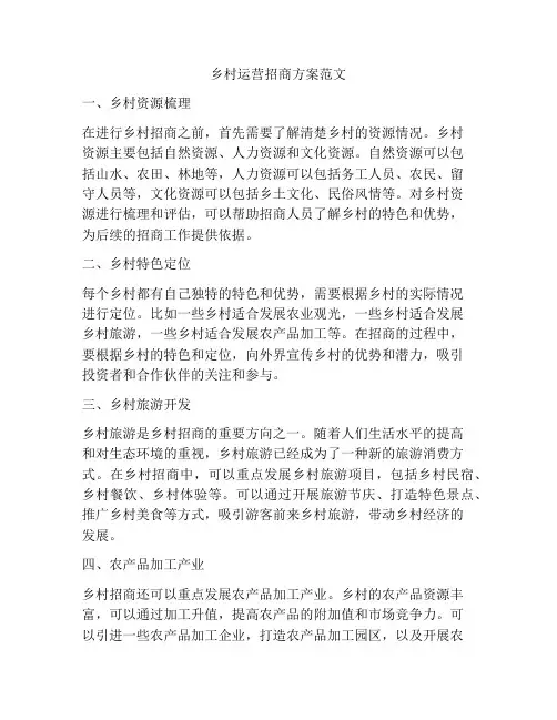 乡村运营招商方案范文