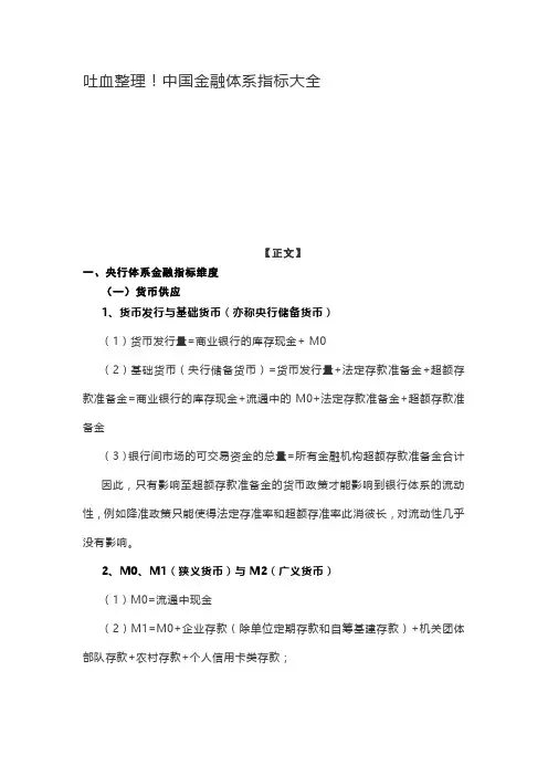 中国金融体系指标大全