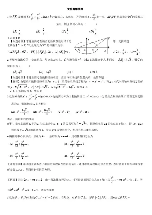 文科圆锥曲线专题练习及答案