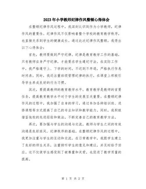 2023年小学教师纪律作风整顿心得体会