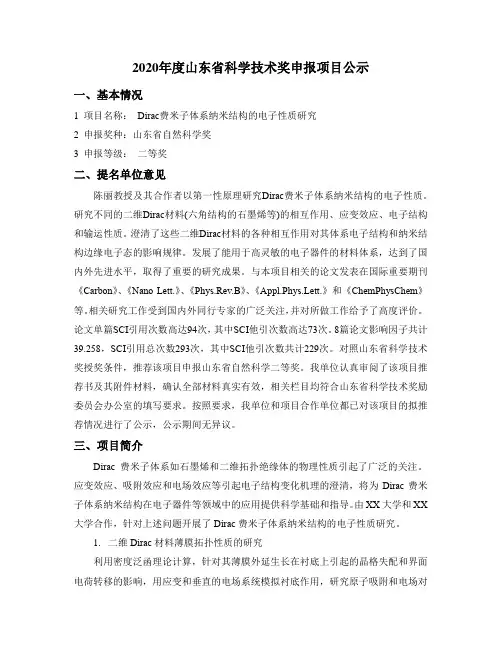 2020年度山东省科学技术奖申报项目公示【模板】