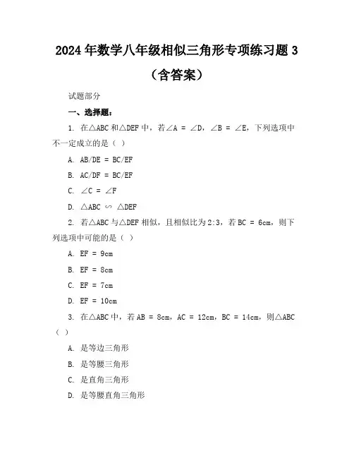 2024年数学八年级相似三角形专项练习题3(含答案)