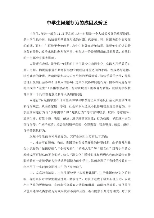 中学生问题行为的成因及矫正  毕业论文