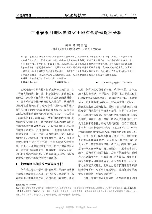 甘肃景泰川地区盐碱化土地综合治理途径分析