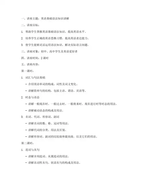 英语语法讲座教案模板范文
