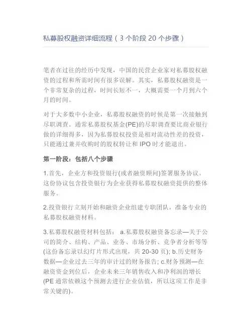 私募股权融资详细流程(3个阶段20个步骤)