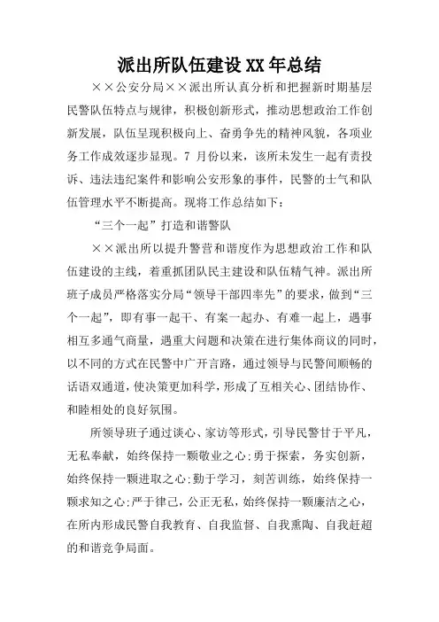 派出所队伍建设XX年总结