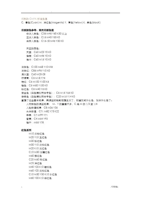 印刷的CMYK标准色值