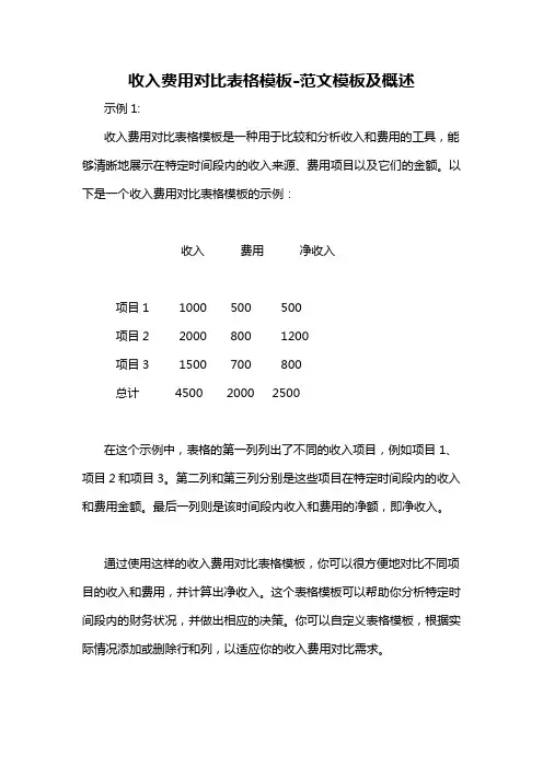 收入费用对比表格模板-概述说明以及解释