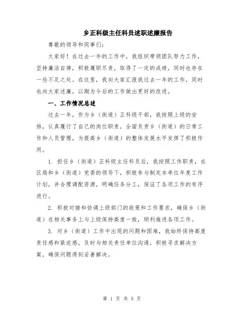乡正科级主任科员述职述廉报告