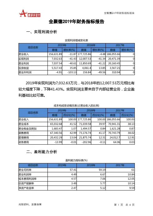 全聚德2019年财务指标报告