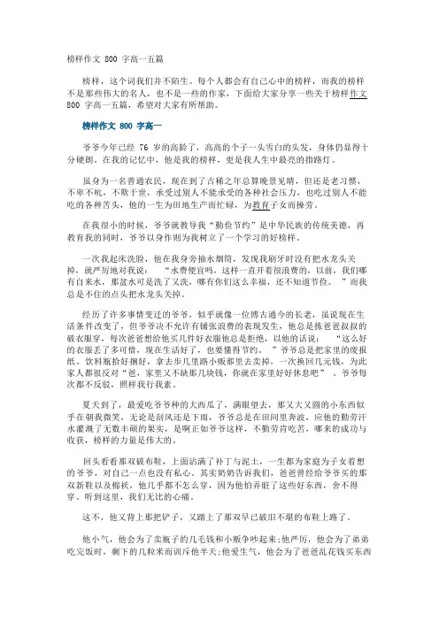 榜样作文800字高一五篇