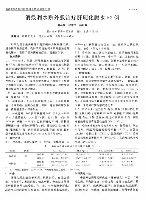 消鼓利水贴外敷治疗肝硬化腹水52例