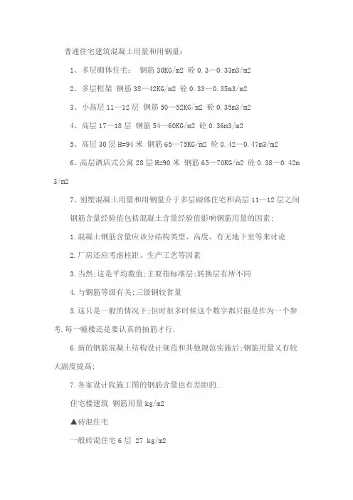 普通住宅建筑混凝土用量和用钢量