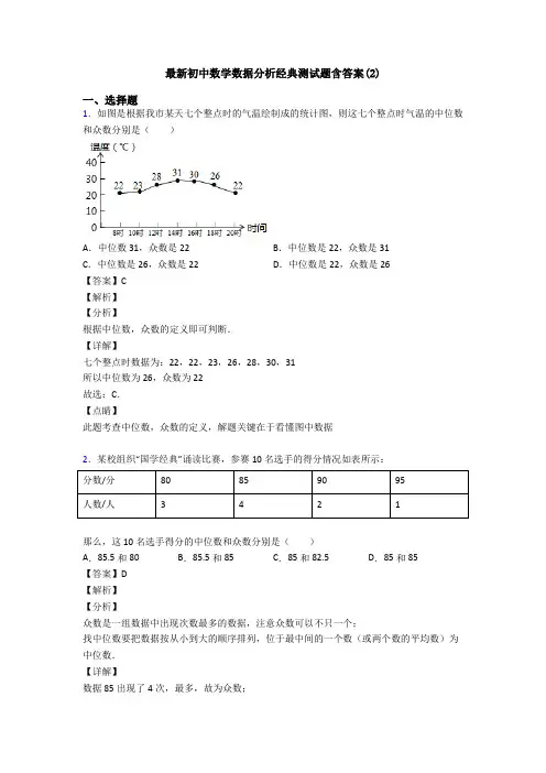 最新初中数学数据分析经典测试题含答案(2)