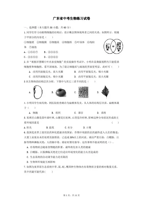 广东省中考生物练习试卷