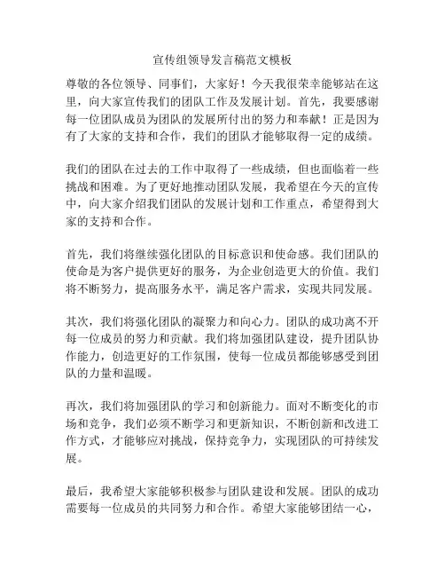 宣传组领导发言稿范文模板