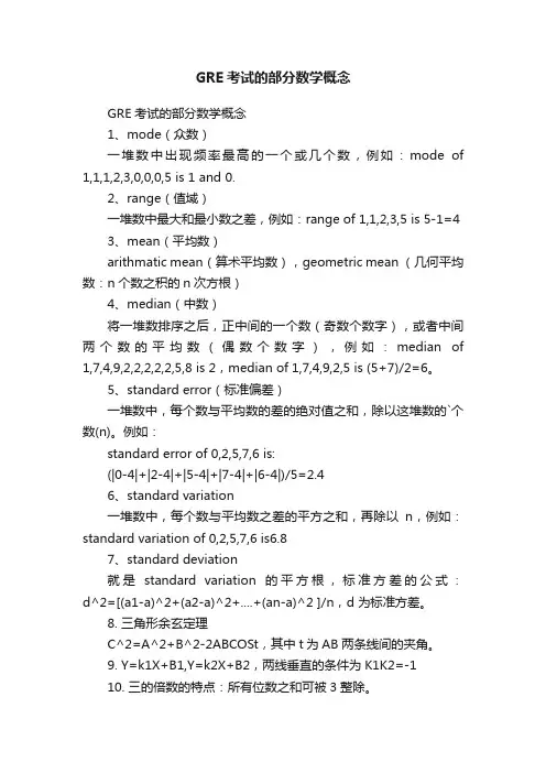 GRE考试的部分数学概念