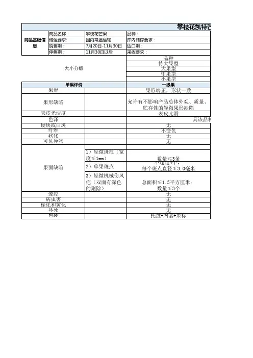 芒果水果选果分级标准