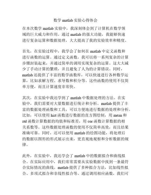 数学matlab实验心得体会