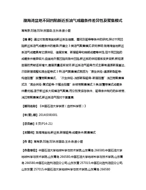 渤海湾盆地不同凹陷新近系油气成藏条件差异性及聚集模式