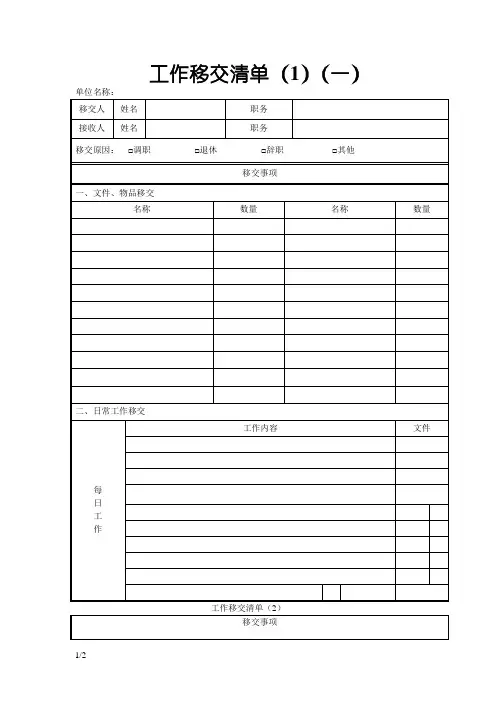 工作交接清单——标准模板-交接单表格
