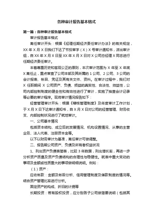 各种审计报告基本格式