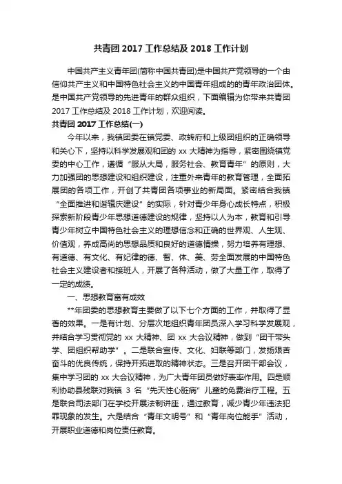 共青团2017工作总结及2018工作计划