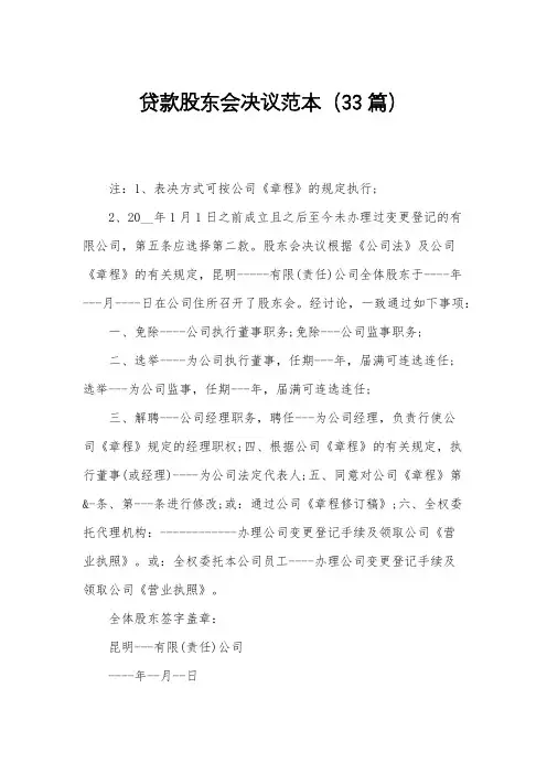 贷款股东会决议范本(33篇)