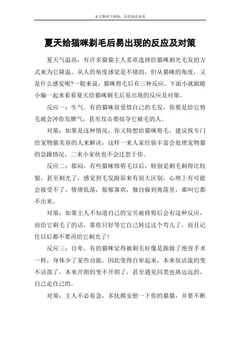 夏天给猫咪剃毛后易出现的反应及对策