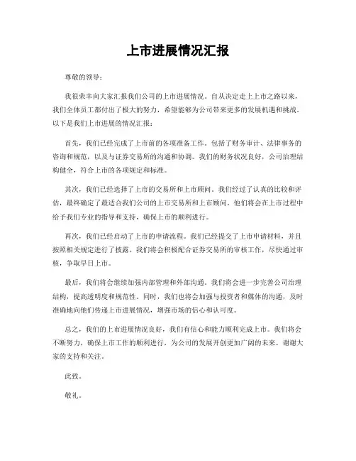 上市进展情况汇报