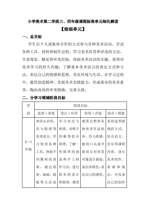 小学美术三四年级课程标准单元细化解读