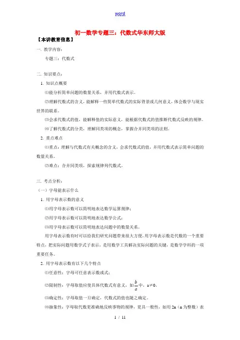 七年级数学专题三：代数式华东师大版 知识精讲