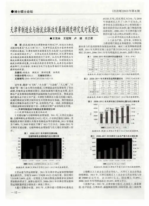天津市制造业与物流业联动发展协调度研究及对策建议