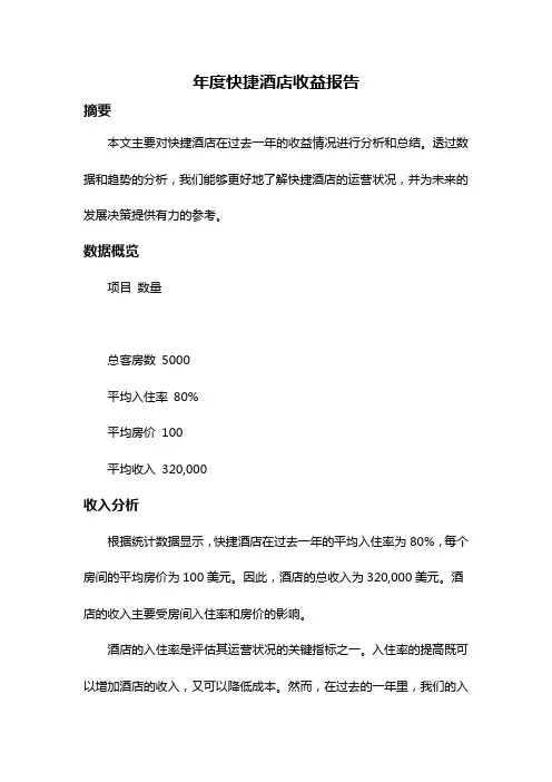 年度快捷酒店收益报告