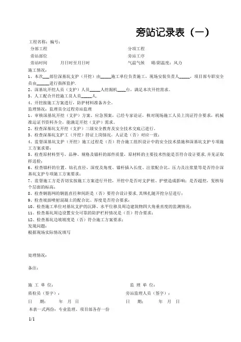 深基坑旁站记录填写参考-发表
