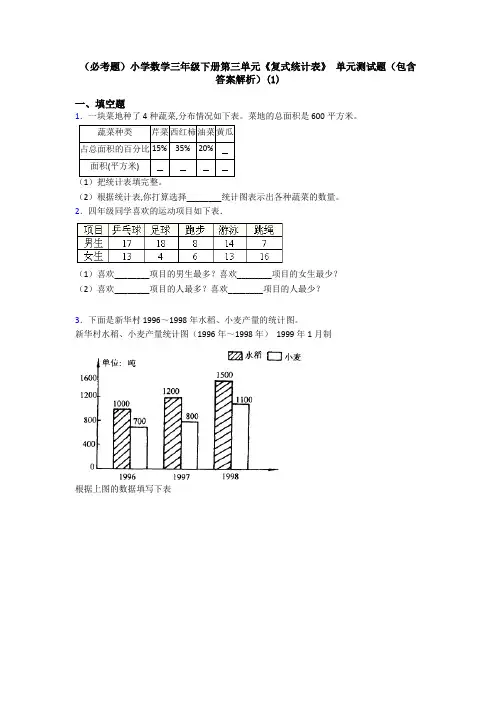 (必考题)小学数学三年级下册第三单元《复式统计表》 单元测试题(包含答案解析)(1)