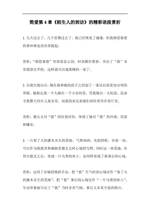 简爱第4章《陌生人的到访》的精彩语段赏析