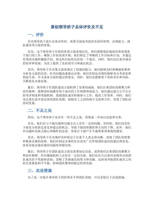 原创领导班子总体评价及不足