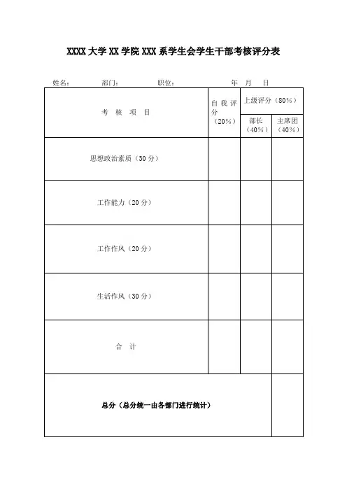 学生会学生干部考核评分表