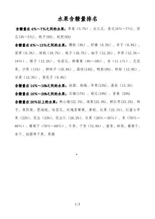 各类食物含糖量排行