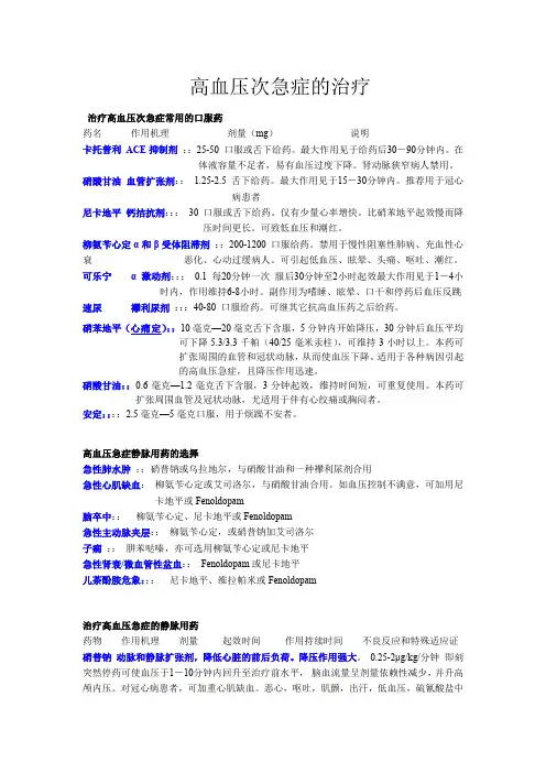 高血压急症药物应用须知