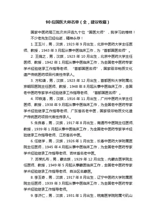 90位国医大师名单（全，建议收藏）